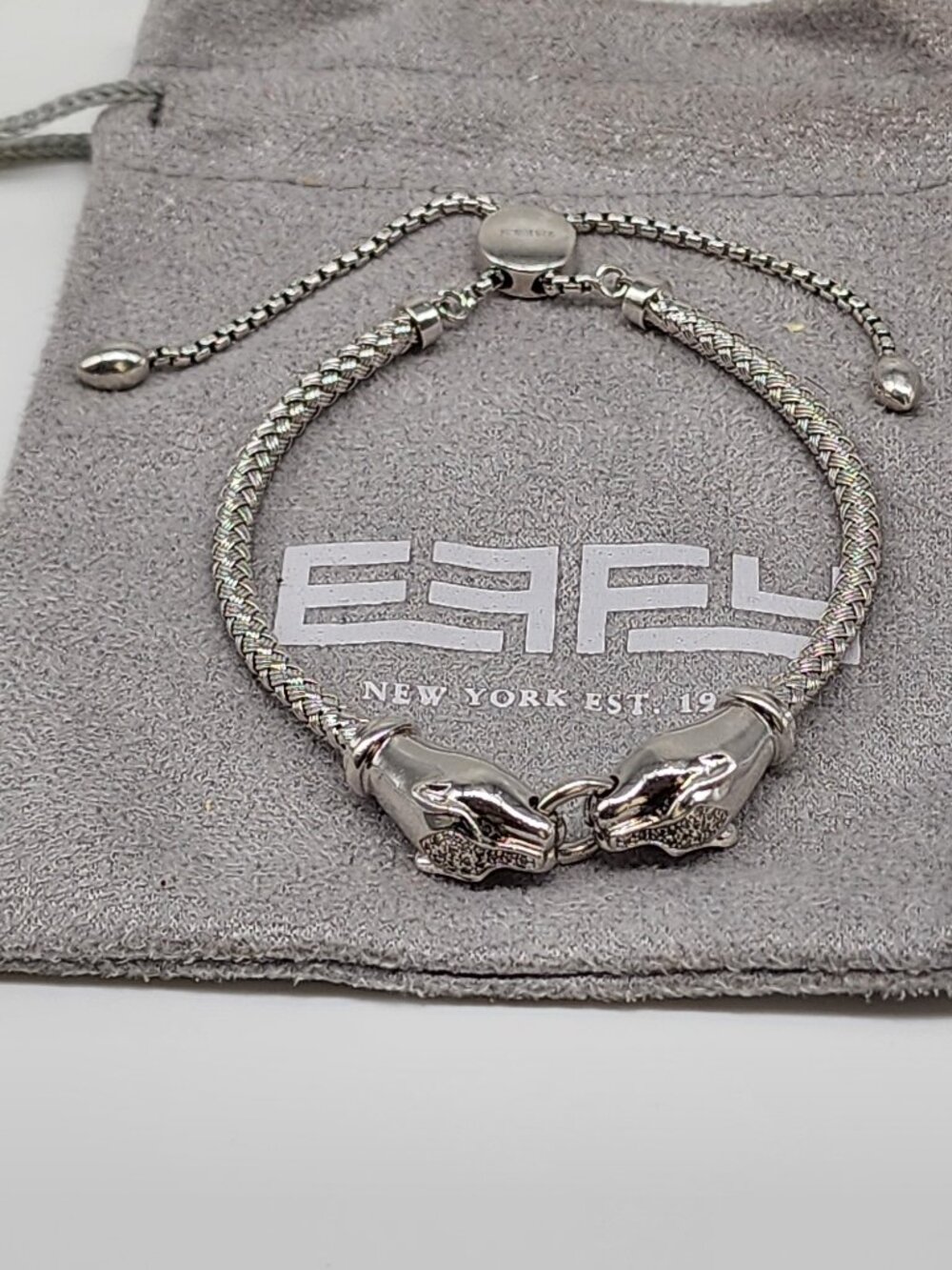 Effy 925 Sterling Silver Chain Diamond Panther Bolo Bracelet